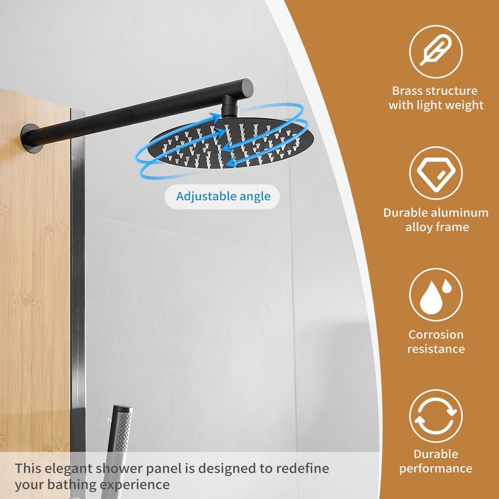 Matte Black and Bamboo 60'' Shower Panel System with Jets