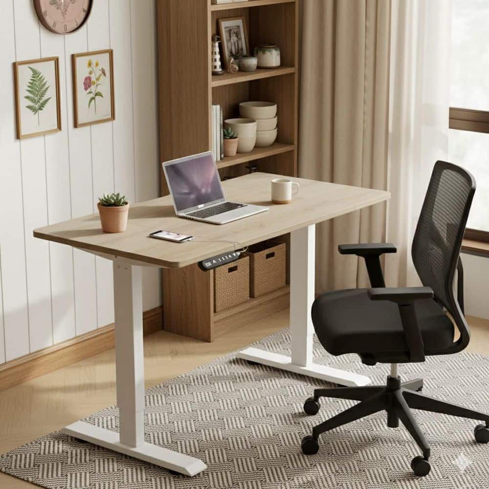 Homy Casa YDK 55 in. Light Oak Rectangular Wood Adjustable Height