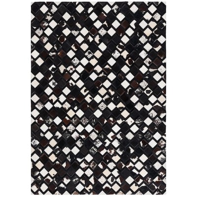 Studio Leather 8 ft. x 10 ft. Black/Ivory Distressed Diamond Area Rug