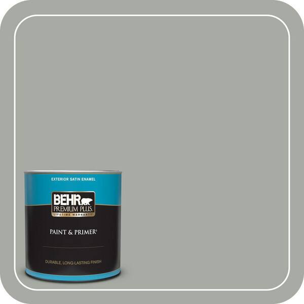 BEHR PREMIUM PLUS 1 qt. #ECC-35-1 Silver Clouds Satin Enamel Exterior Paint & Primer