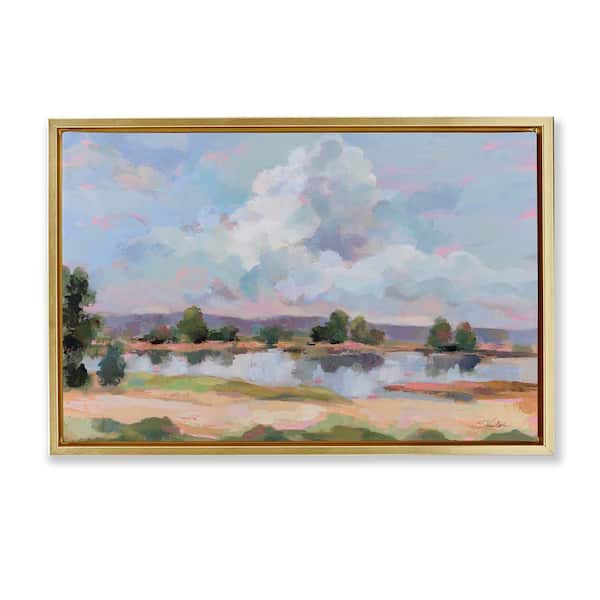 Stupell Industries River View Overhead Clouds by Silvia Vassileva Gold Floater Frame Nature Graphic Art Print 21 in. x 31 in.