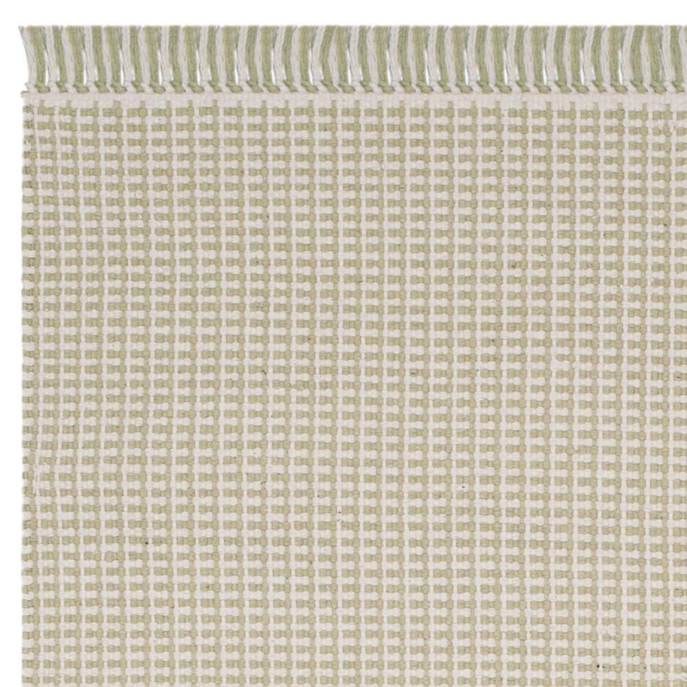 Ivory and Green Handwoven Cotton Flatweave 6' x 9' Rug