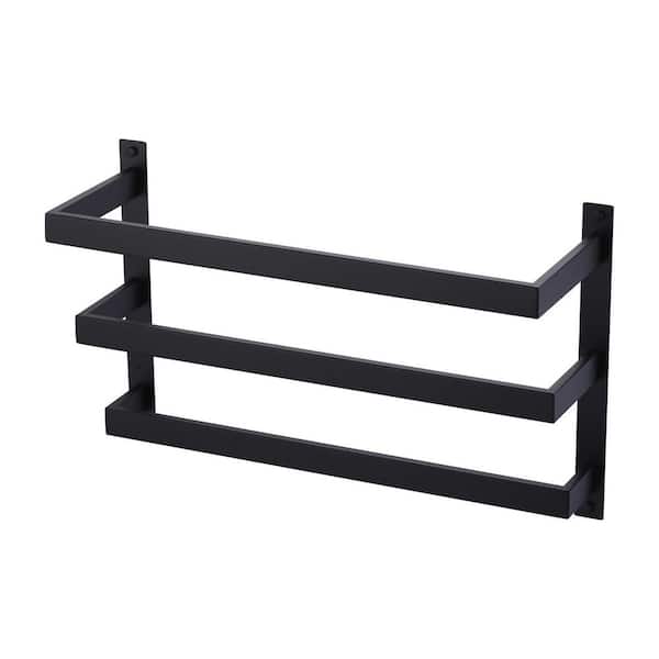 Square 20 in. 3-Tier Wall Mounted Towel Rack in Matte Black