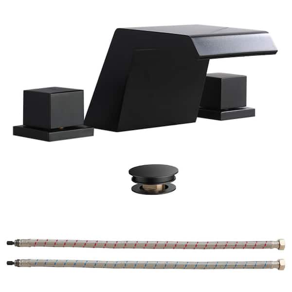 Unbranded Water Saving Design Double Handles 8 in. Center Bathroom Faucet Waterfall Widespread Bathroom Faucet in Matte Black