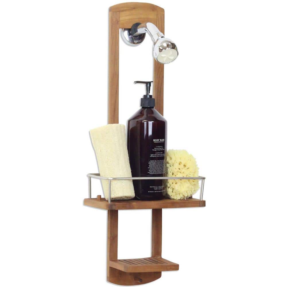 Moa Teak Wood Shower Caddy with Stainless Steel Molding