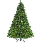 7 ft. Pre-Lit Artificial Christmas Tree Hinged Xmas Tree w/ 8 Flash Modes