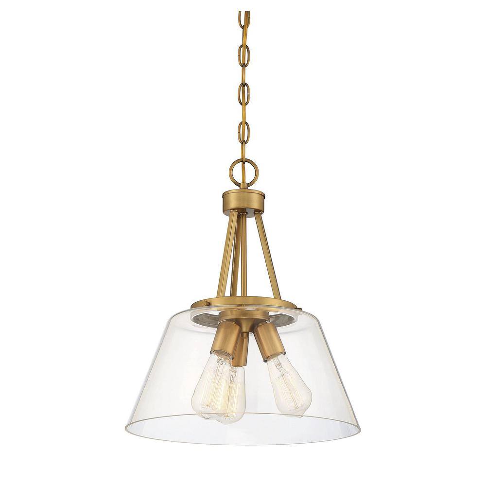 Calhoun Warm Brass 3-Light Clear Glass Pendant