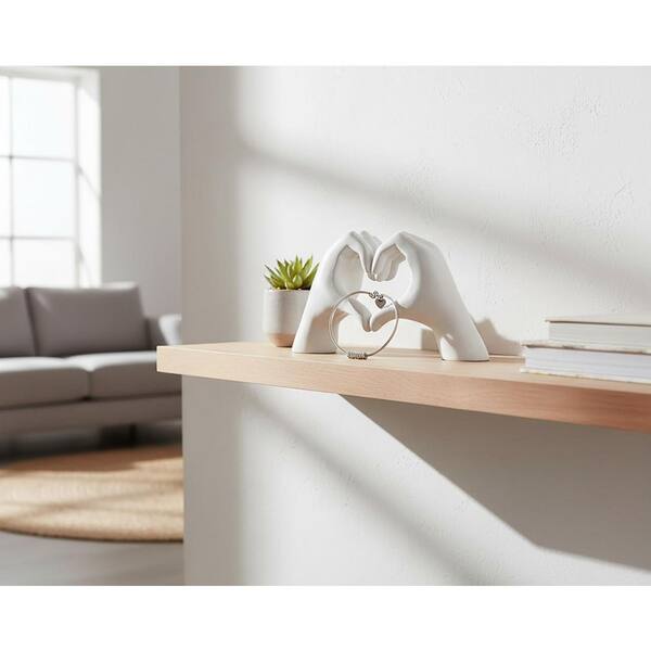 5.5 in. x 10 in. White Heart Hands Sculpture Resin - Love Sign