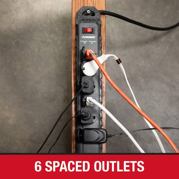 Husky 8 ft. 14/3 Heavy Duty 6-Outlet 2100 Joule Surge Protector