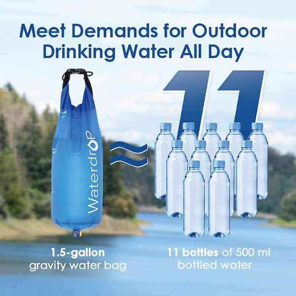 Water Filter, Water Filtration System Survival, 3 Pack, Blue Extra 6-Water Bags