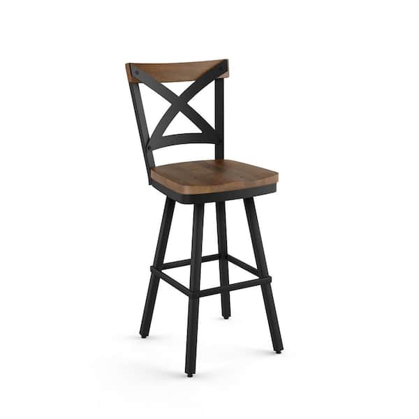 Amisco Jasper 30 In Brown Distressed, Metal Swivel Bar Stools With Wood Seat