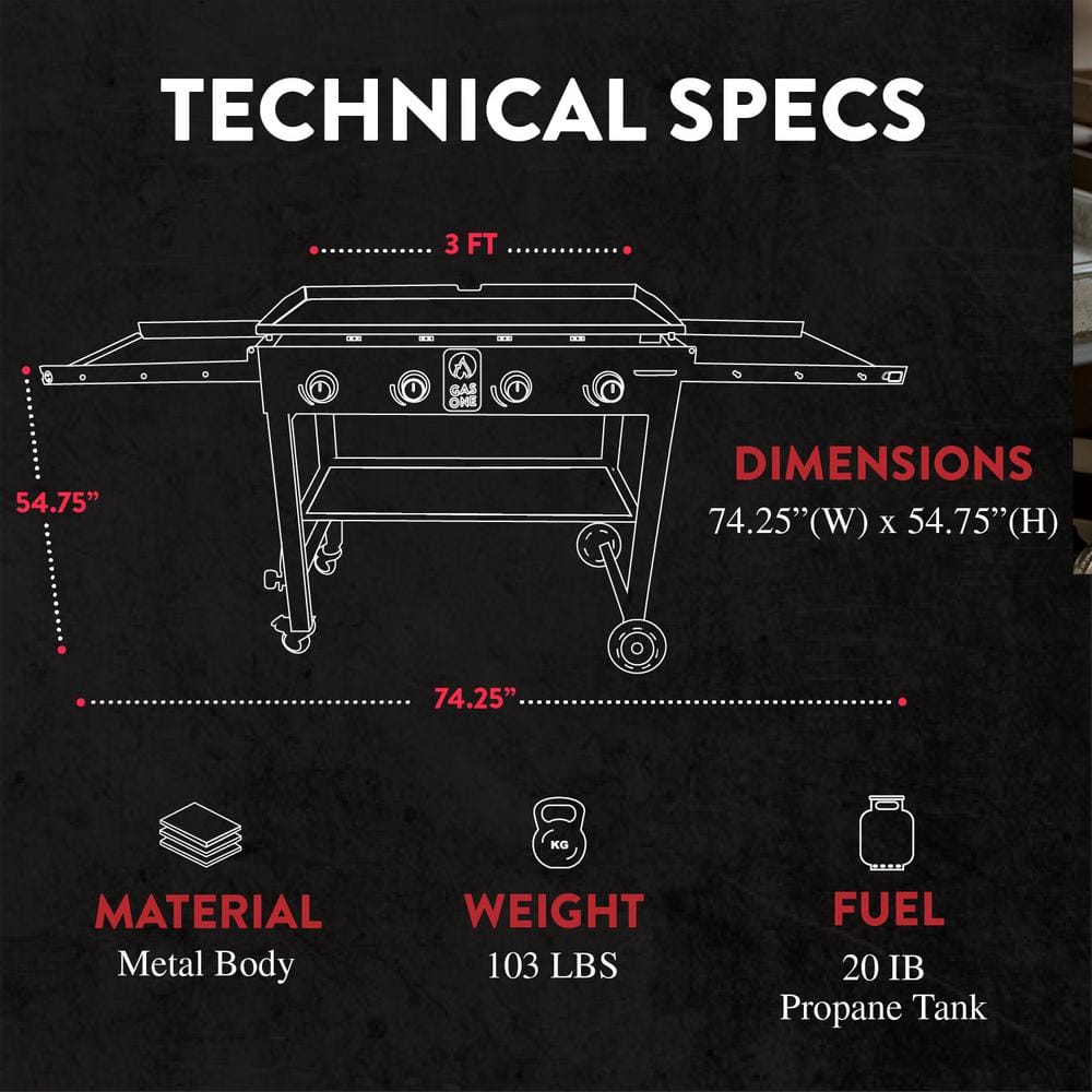 36-Inch Black Propane Gas Foldable Griddle Cooking Station