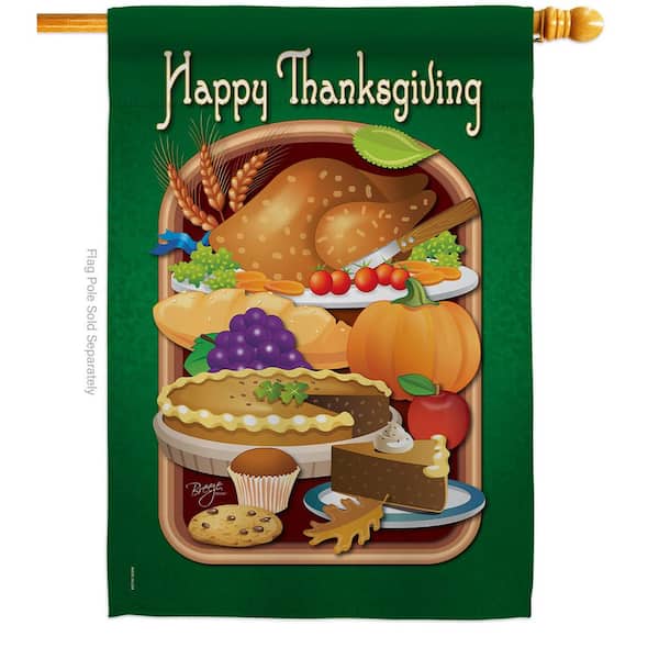 Breeze Decor 28 in. x 40 in. Thanksgiving Feast Fall House Flag Double-Sided Decorative Vertical Flags