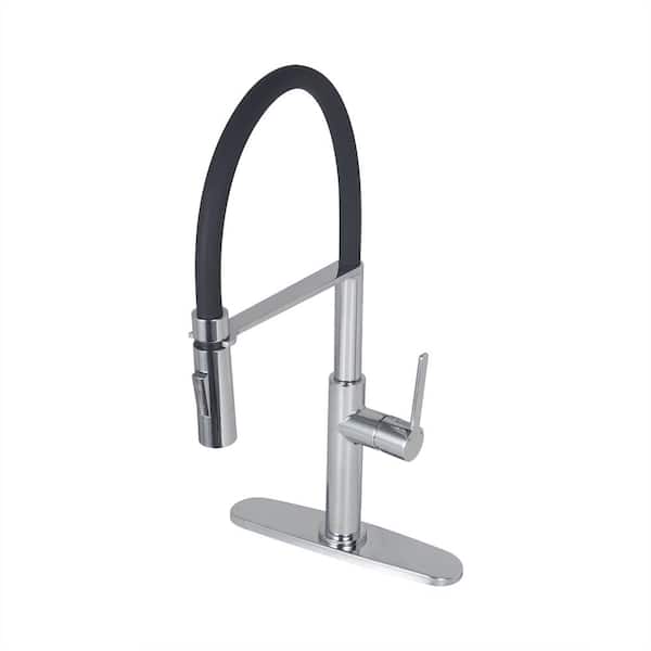 Unbranded Single Handle Pull-Down Sprayer Kitchen Faucet with Deck Plate in Polished Chrome