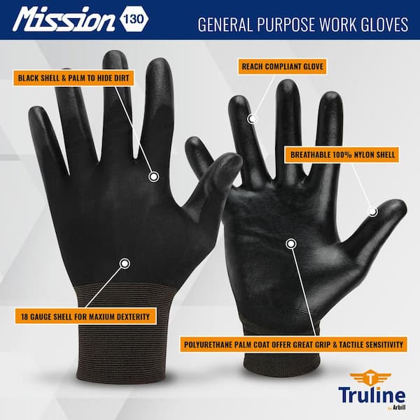 USA 12 Pairs Work Gloves Black Ultra-Thin Safety Polyurethane Coated Nylon  Shell