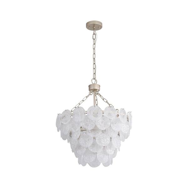 Golden Lighting - Cascada 480-Watt 8 Light Aegean Silver Statement Pendant Light with Cirrus Cloud Glass Shade, No Bulbs Included