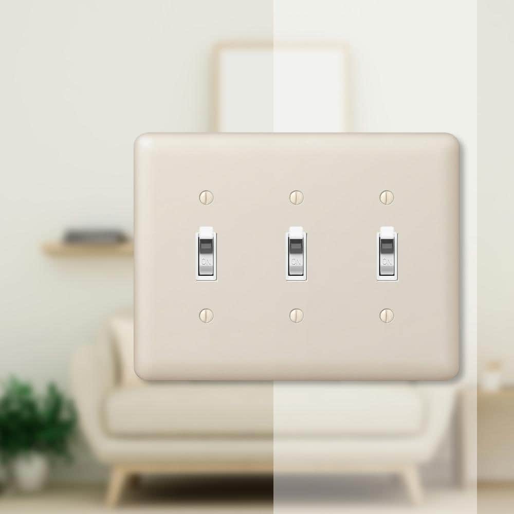 Devon Light Almond 3 Gang Stamped Steel Toggle Wall Plate