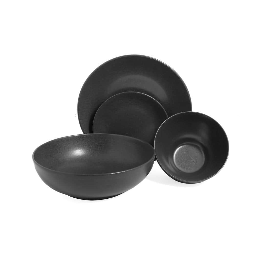 PORLAND Seasons 4 Piece Black Porcelain Dinnerware Place Setting