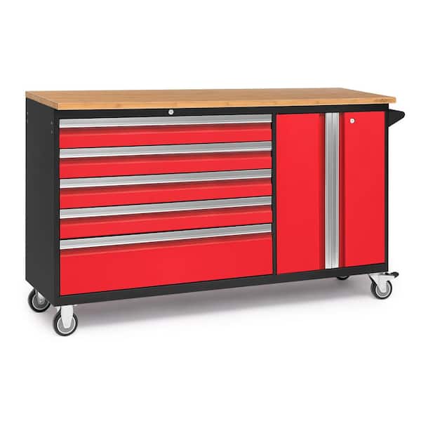 NewAge Products Bold 62 in. W x 35 in. H x 18 in. D 24-Gauge Welded Steel Garage Storage Project Centre Set in Red