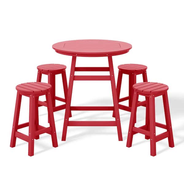WESTIN OUTDOOR Laguna 5-Piece Counter Height HDPE Plastic Outdoor Patio Round High Top Bistro Dining Set in Red