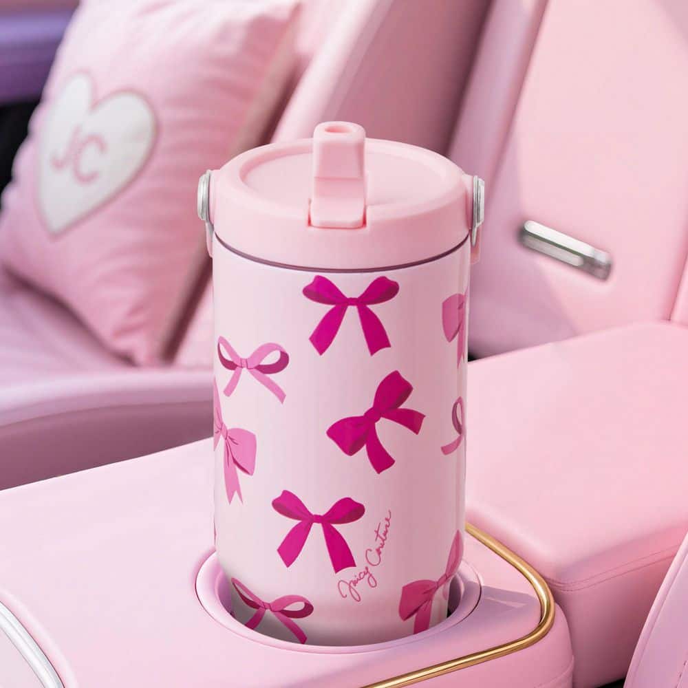JUICY COUTURE Flip & Sip 30 oz. Tossed Pink Bows Stainless Steel