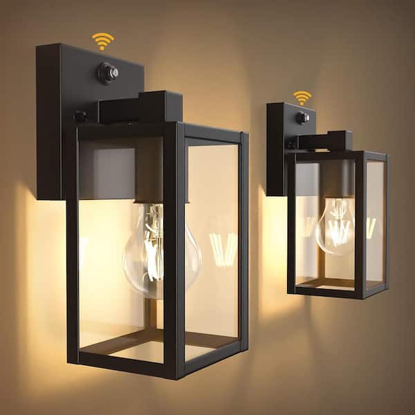 10 in. Black Dusk to Dawn Outdoor Hardwired Wall Lantern Sconce