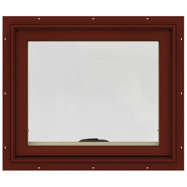 JELD-WEN 24 in. x 20 in. W-2500 Series Red Painted Clad Wood Awning Window w/ Natural Interior and Screen