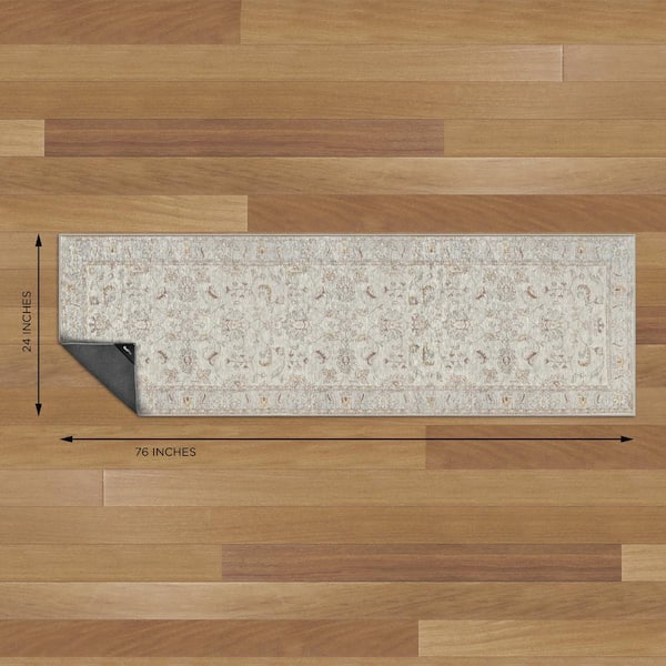 Nevermove Jordan Oatmeal 2 ft. x 6.3 ft. Machine-Washable Polyester Designer Accent Runner Rug with GellyGrippers