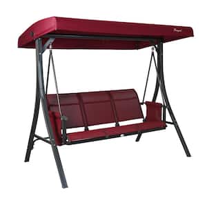 Brenda 3-Person Patio Swing with Weather Resistant Powder Coated Steel Frame and Textilence Seats in Burgundy