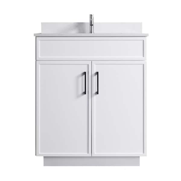 Hood-3 30.00 in. W x 22.00 in. D x 35.00 in. H Freestanding Bath Vanity in White Wood with White Solid Surface Top