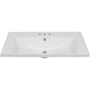 30 in. W x 18 in. D x 6.6 in. H Rectangular Ceramic Bathroom Sink Vanity Top with 3 in . Faucet Holes in White