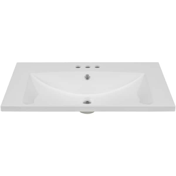 FUNKOL 30 in. W x 18 in. D x 6.6 in. H Rectangular Ceramic Bathroom Sink Vanity Top with 3 in . Faucet Holes in White