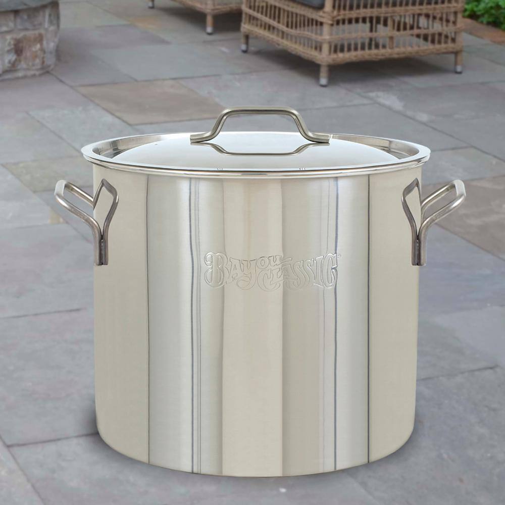 Bayou Classic 20-Quart Silver Stainless Steel Stockpot with Domed Lid