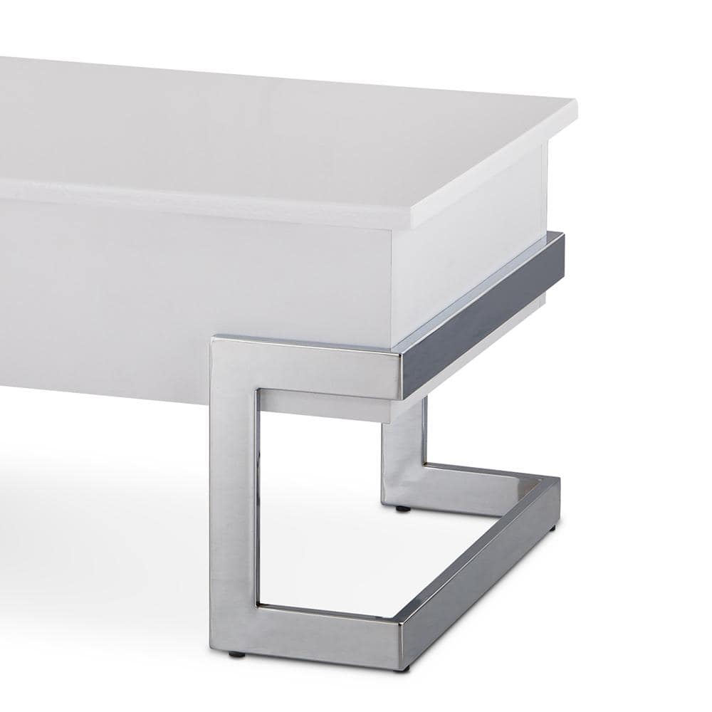 Calnan 48'' Rectangular White Wood & Chrome Lift-Top Coffee Table with Storage