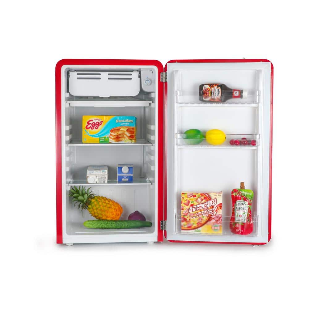 Retro Red Metal Mini Refrigerator with Freezer, 3.2 Cu. Ft.