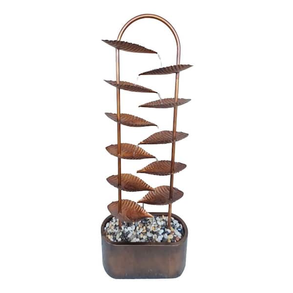 Alpine Corporation Metal Multi-Tiered Leaves Fountain with Stones