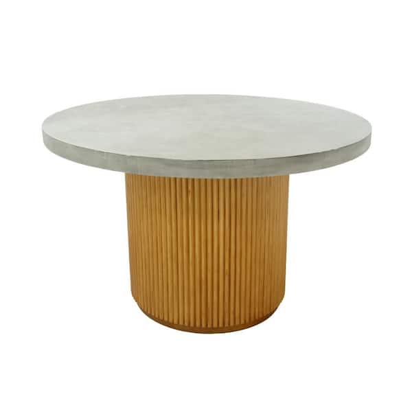 Benjara Cid Zeta Gray and Brown Concrete Round 47.2 in. Pedestal Base Dining Table Seats 4