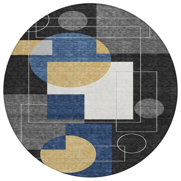 Chantille Machine Washable Indoor/Outdoor Abstract ACN2500 Black 8 ft. x 8 ft. Round Rug