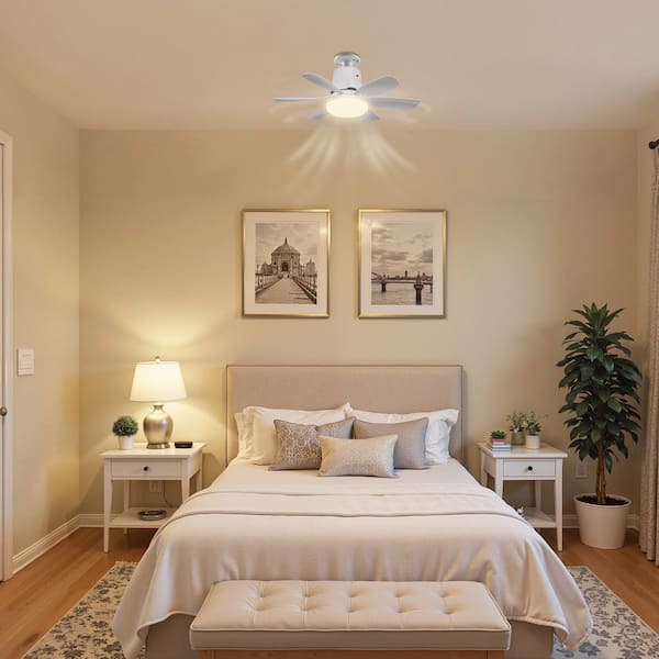 18.5 in. White 3-Speed Ceiling Fan with 5 Blades LED Flush Mount Light, Dimmable for Modern Indoor Rooms
