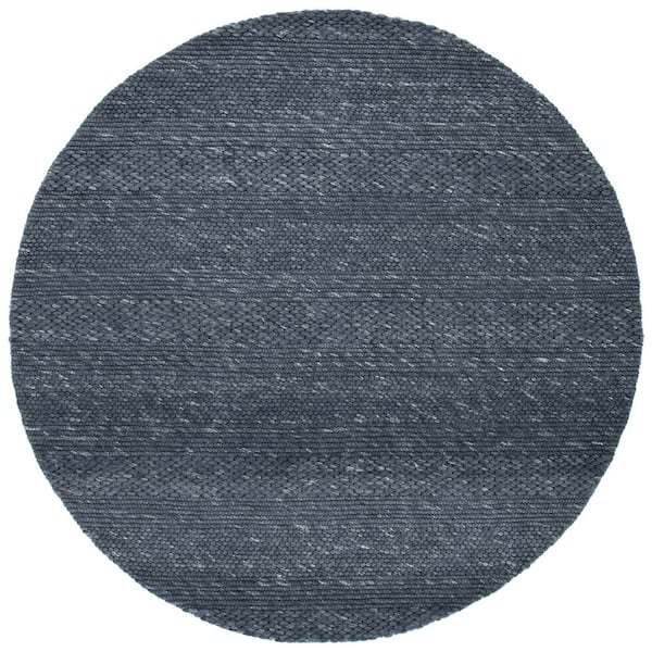 Marbella 3 ft. x 3 ft. Round Charcoal Striped Links Area Rug