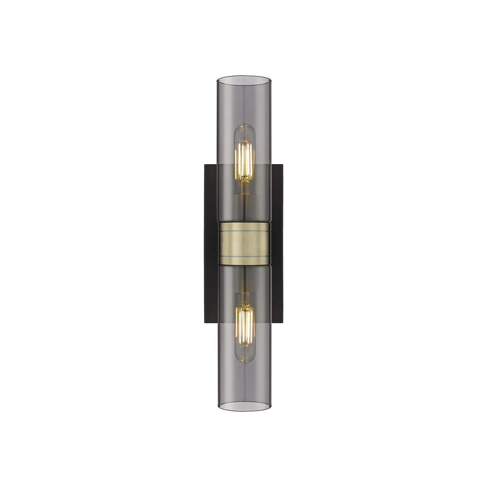 Ballston Urban 18 in. 2-Light Black Antique Brass Vanity Light with Black Glass Shade price history on PriceWatchPro