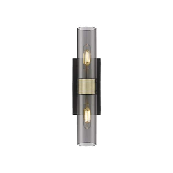 Innovations Ballston Urban 18 in. 2-Light Black Antique Brass Vanity Light with Black Glass Shade