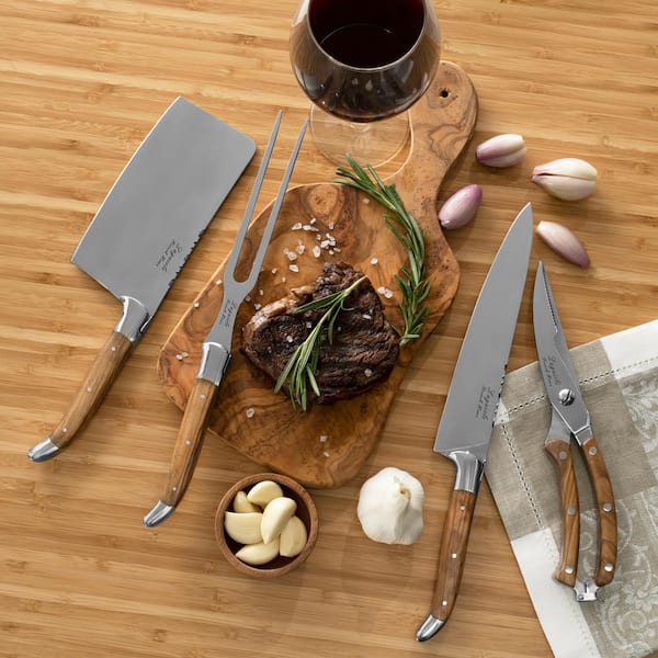 4-Piece Connoisseur Laguiole Professional Chef Knife Set with Olive Wood  Handles