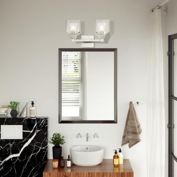 Lansford 15 in. 2-Light Brushed Nickel Vanity Light with Clear Seeded Glass