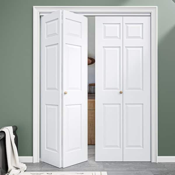 60 in. x 80 in. 6 Panel Hollow Core MDF White Primed Composite Closet Bi-fold Door with Hardware