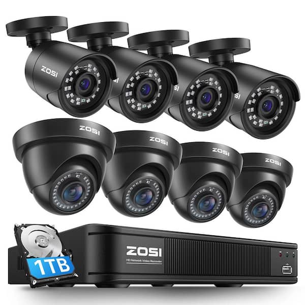 ZOSI 8 Channel 3K-Lite 1TB Hard Drive DVR Security Camera System with 8 Wired 1080P Dome and Bullet Cameras