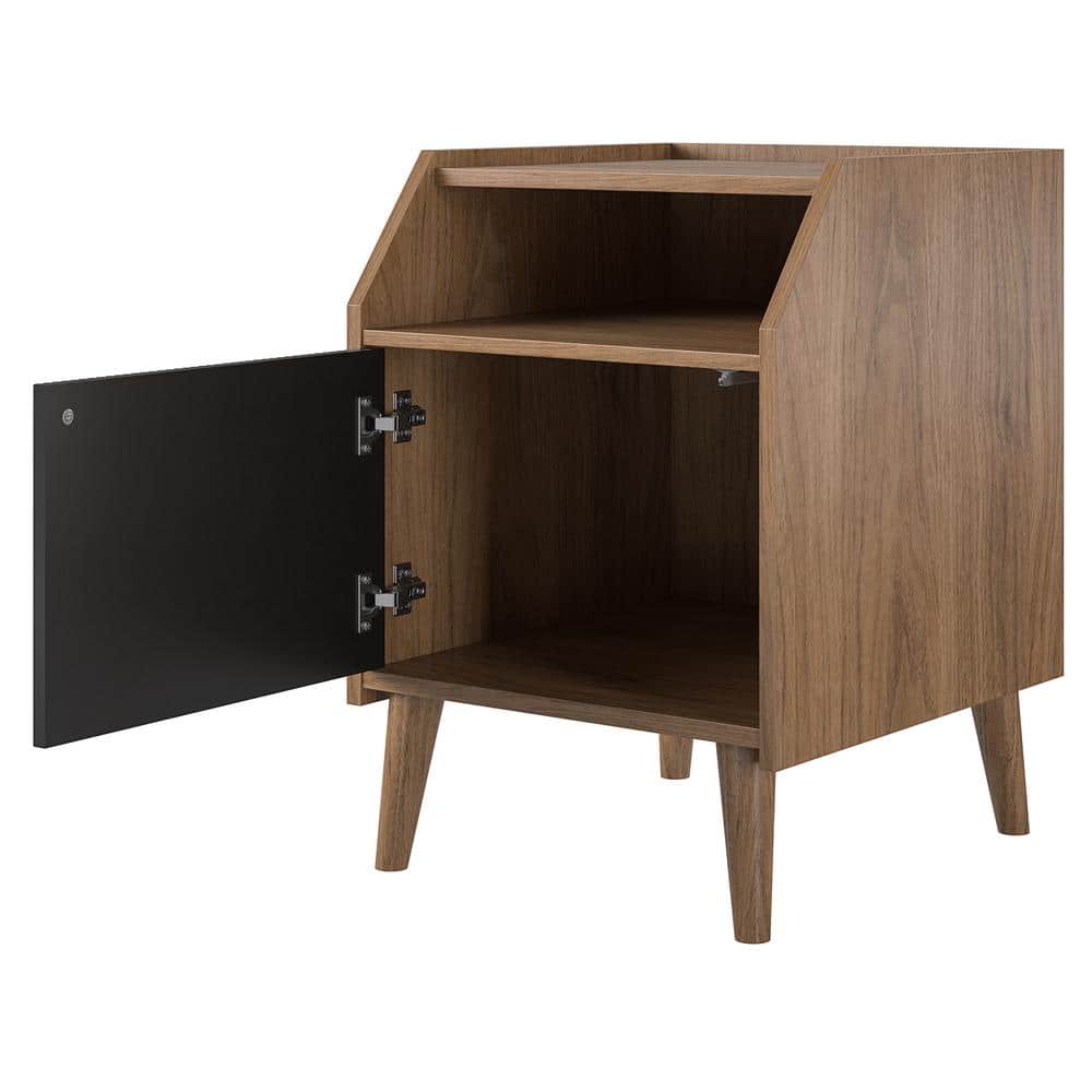 Walnut and Black Engineered Wood Mid-Century Modern End Table
