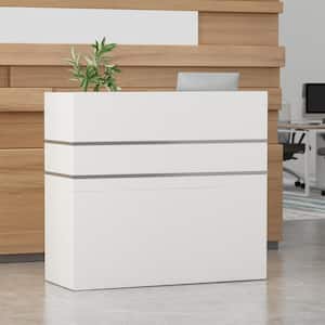47.2 in. L Rectangle White Wood Computer Gaming Desk Reception Desk Executive Writing Workstation W/Drawers, Cabinet