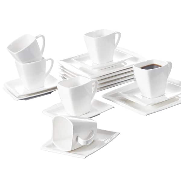 MALACASA Blance 18-Piece Porcelain Dessert Plates with Cups & Saucers Set White 