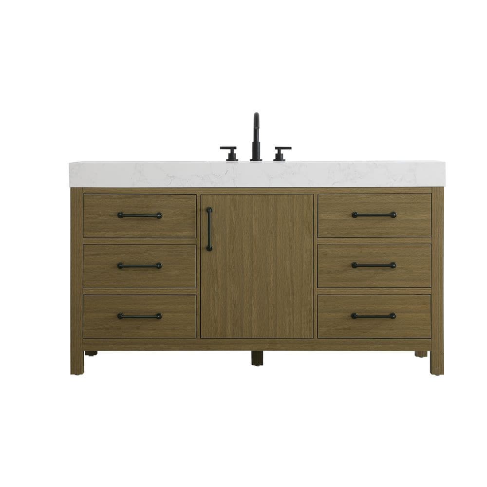 60 in. Single Sink Chestnut Brown Bath Vanity with White Engineered Marble Top price history on PriceWatchPro